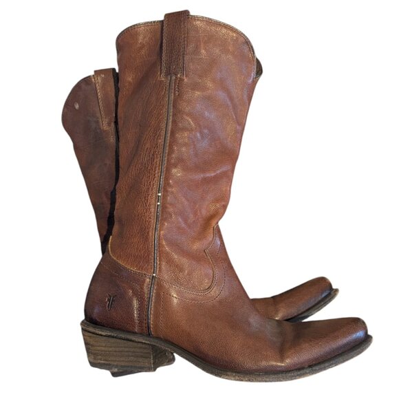 FRYE Women's Brown Leather Snub Nosed Zip Up Boots - Size 6.5 M - Picture 5 of 16